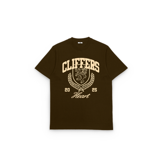 Cliffers Heart Varsity Crest Tee – Brown